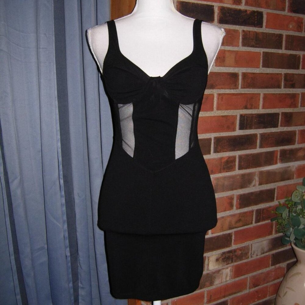 Zara Mesh Inset Black Corset Mini Dress S
